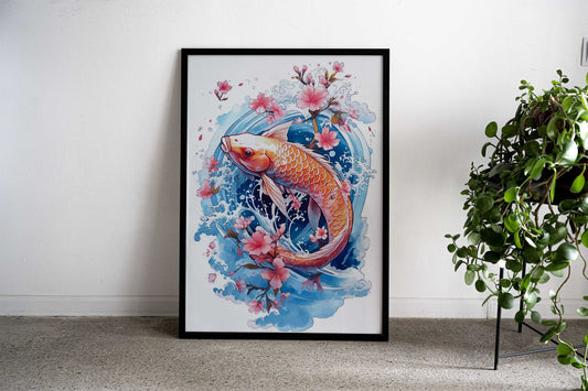 Koi Fish and Cherry Blossoms Asian Style Poster | Wall Art for Home & Office | High-Quality Print - High-Quality Visual Display