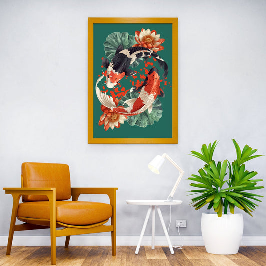 Koi Fish and Flowers Asian Style Poster | Wall Art for Home & Office | High-Quality Print - High-Quality Visual Display