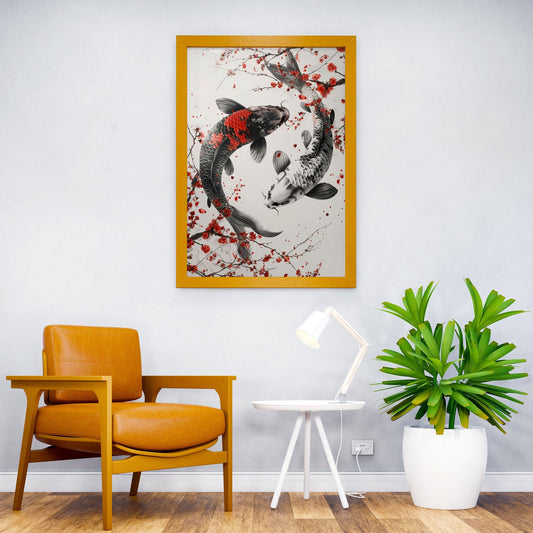 Koi Fish balance Cherry Blossoms Asian Style Poster | Wall Art for Home & Office | High-Quality Print - High-Quality Visual Display