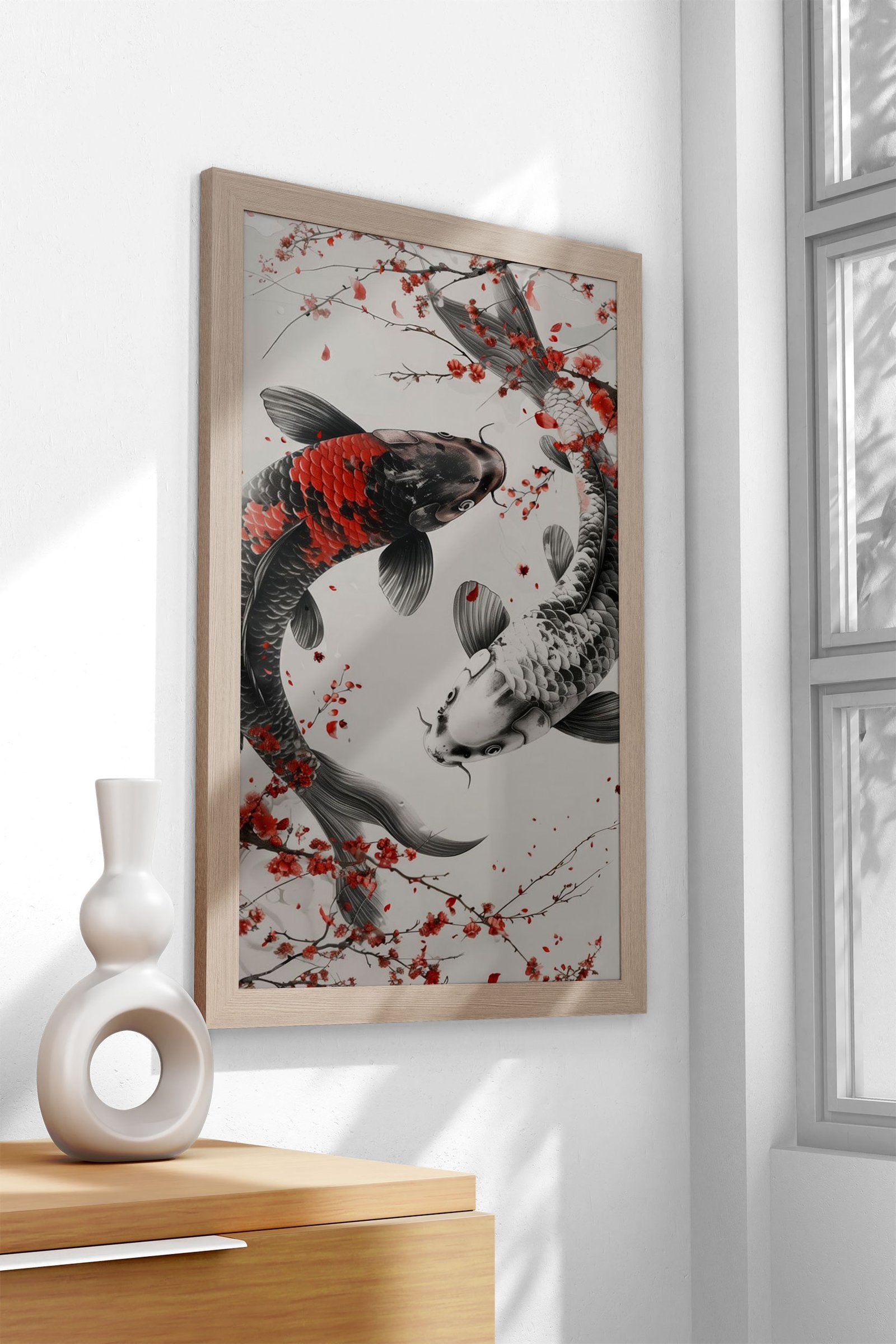 Koi Fish balance Cherry Blossoms Asian Style Poster | Wall Art for Home & Office | High-Quality Print - High-Quality Visual Display