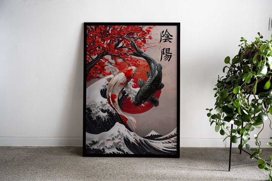 Koi Fish ying and yang oil painting Asian Style Poster | Wall Art for Home & Office | High-Quality Print - High-Quality Visual Display