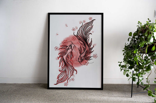 Koi Fishes Japanese Asian Style Poster | Wall Art for Home & Office | High-Quality Print - High-Quality Visual Display