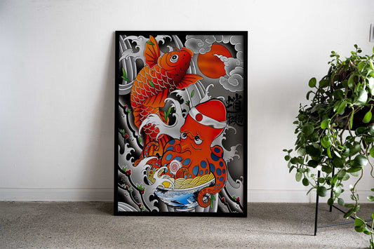 Koi Octopus Ramen Asian Style Poster | Wall Art for Home & Office | High-Quality Print - High-Quality Visual Display