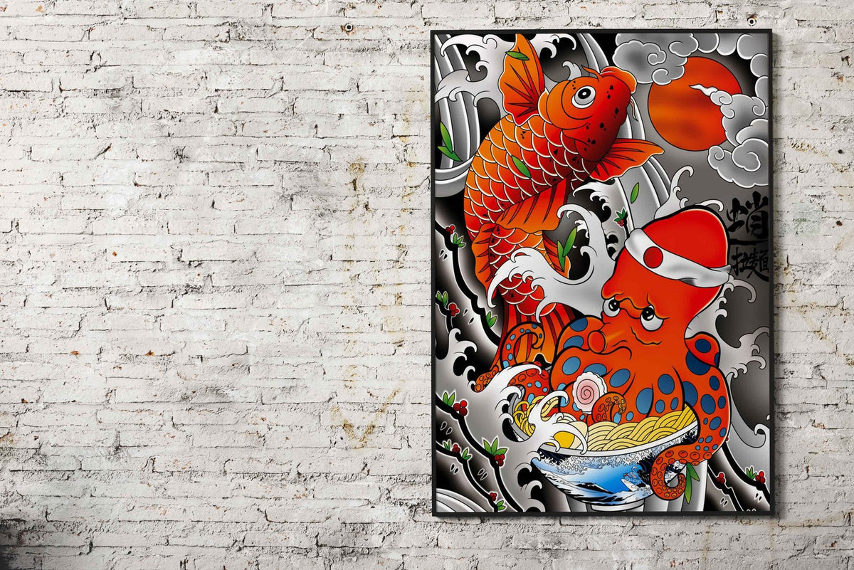 Koi Octopus Ramen Asian Style Poster | Wall Art for Home & Office | High-Quality Print - High-Quality Visual Display