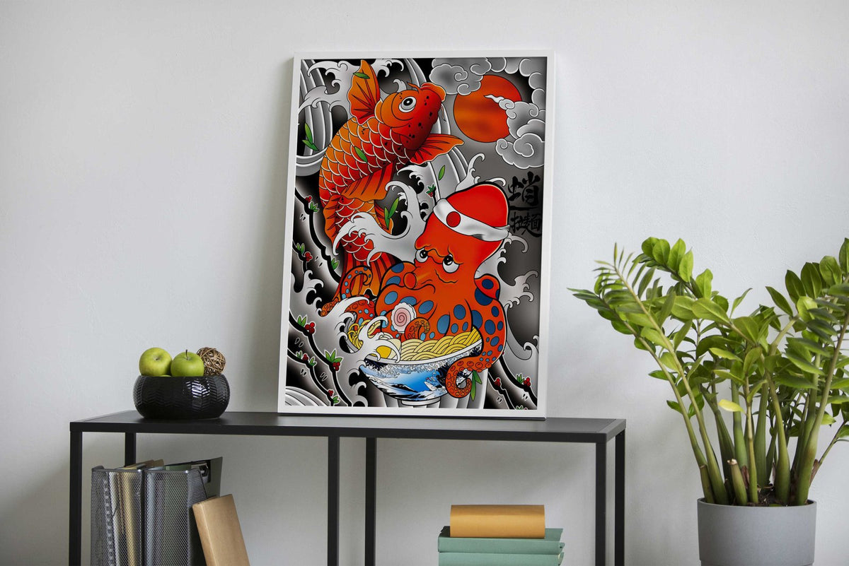 Koi Octopus Ramen Asian Style Poster | Wall Art for Home & Office | High-Quality Print - High-Quality Visual Display