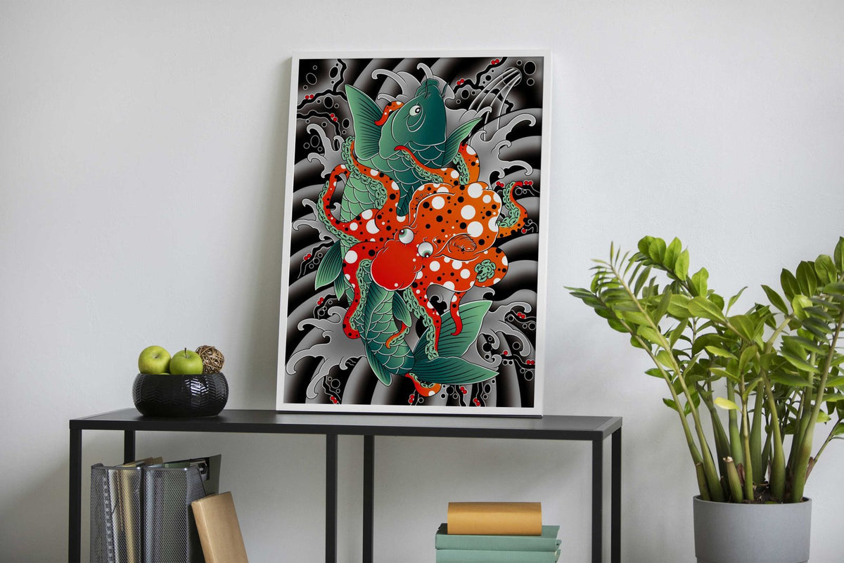 Koi Octopus Asian Style Poster | Wall Art for Home & Office | High-Quality Print - High-Quality Visual Display