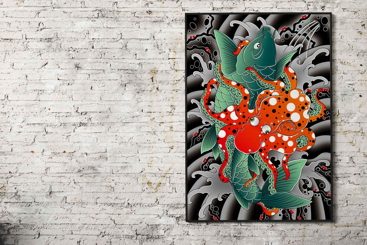 Koi Octopus Asian Style Poster | Wall Art for Home & Office | High-Quality Print - High-Quality Visual Display