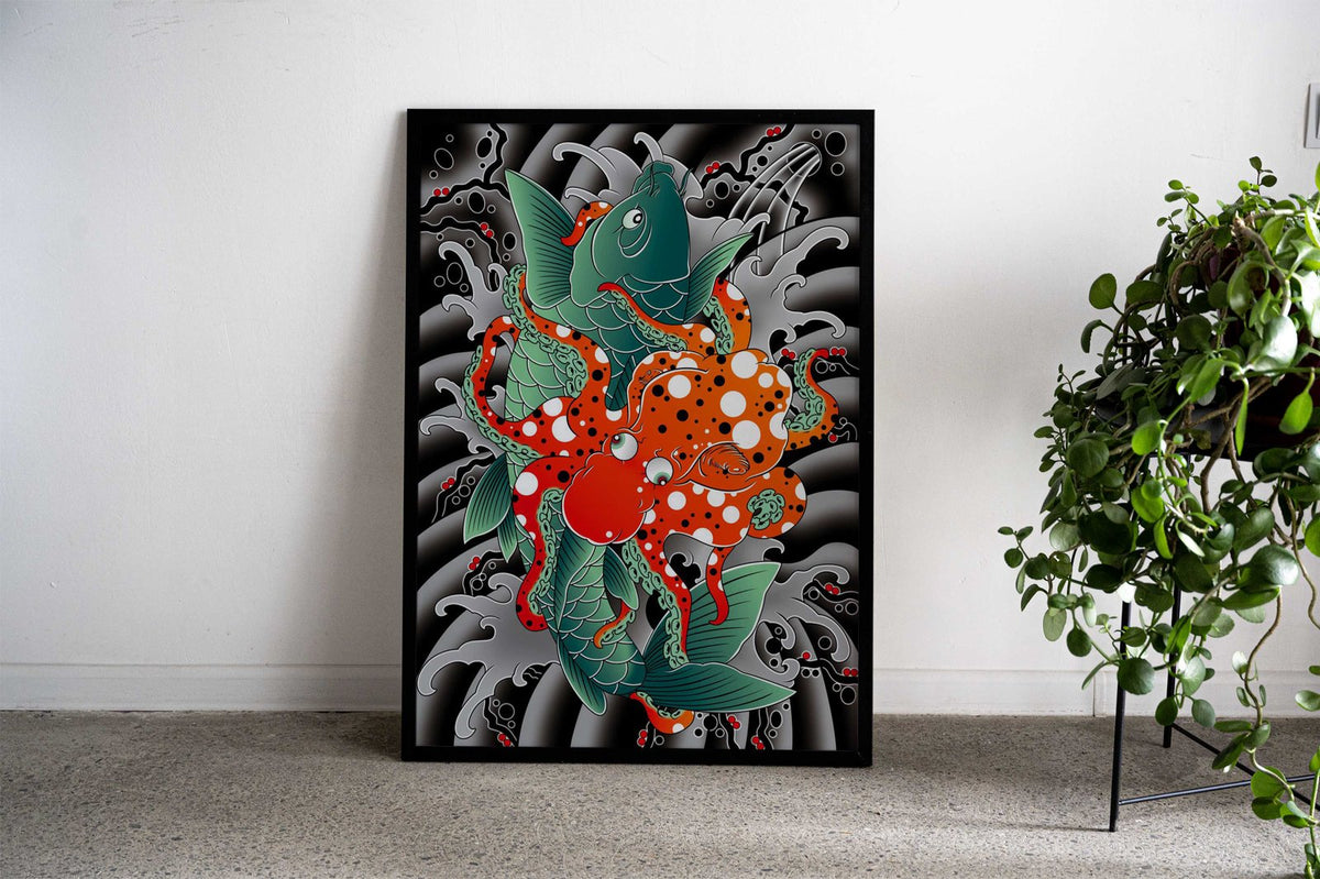 Koi Octopus Asian Style Poster | Wall Art for Home & Office | High-Quality Print - High-Quality Visual Display