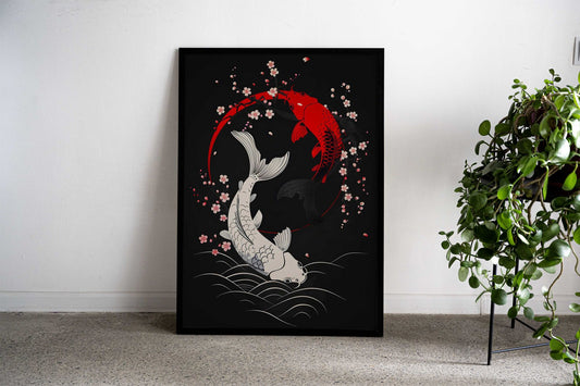 Koi fish and Cherry Blosso Asian Style Poster | Wall Art for Home & Office | High-Quality Print - High-Quality Visual Display