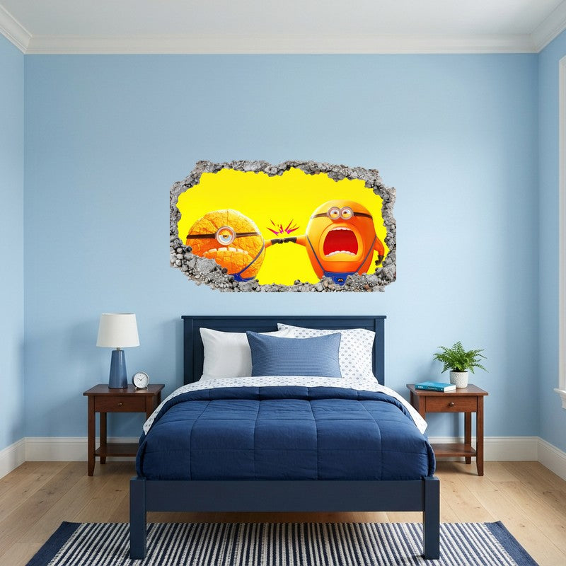 Kung Fu Minion Punching Rock Yellow 3D Wall Art Decal Sticker Kids Decor Kids Room Wall Decal Sticker