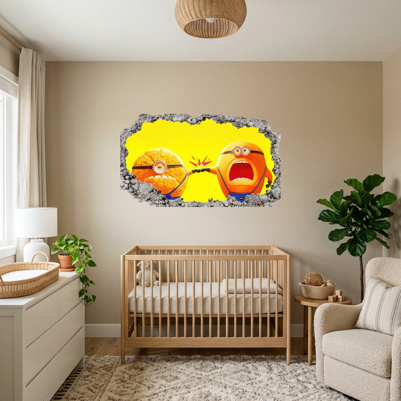 Kung Fu Minion Punching Rock Yellow 3D Wall Art Decal Sticker Kids Decor Kids Room Wall Decal Sticker