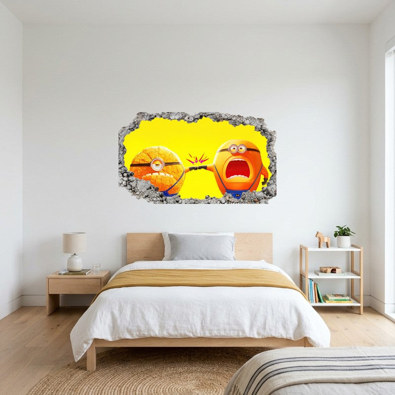 Kung Fu Minion Punching Rock Yellow 3D Wall Art Decal Sticker Kids Decor Kids Room Wall Decal Sticker