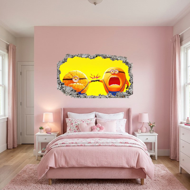 Kung Fu Minion Punching Rock Yellow 3D Wall Art Decal Sticker Kids Decor Kids Room Wall Decal Sticker