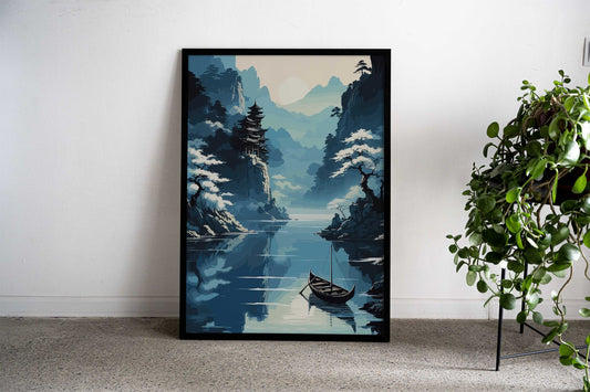 Lake Boat Castile Mystical Asian Style Poster | Wall Art for Home & Office | High-Quality Print - High-Quality Visual Display