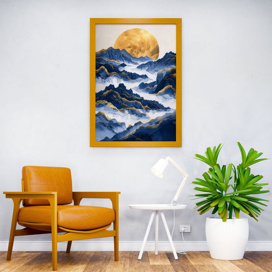 Landscape Blue Gold Asian Style Poster | Wall Art for Home & Office | High-Quality Print - High-Quality Visual Display