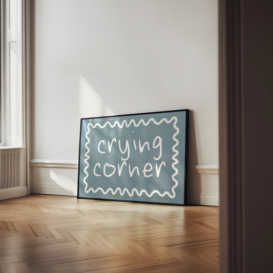 Crying Corner | White and Dusty Blue | Landscape | Art Print - High-Quality Premium Wall Art Decor Sticker