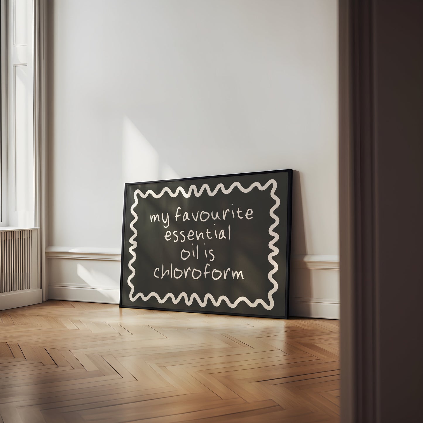 My Favourite Essential Oil Is Chloroform | Cream and Charcoal | Landscape | Art Print - High-Quality Premium Wall Art Decor Sticker