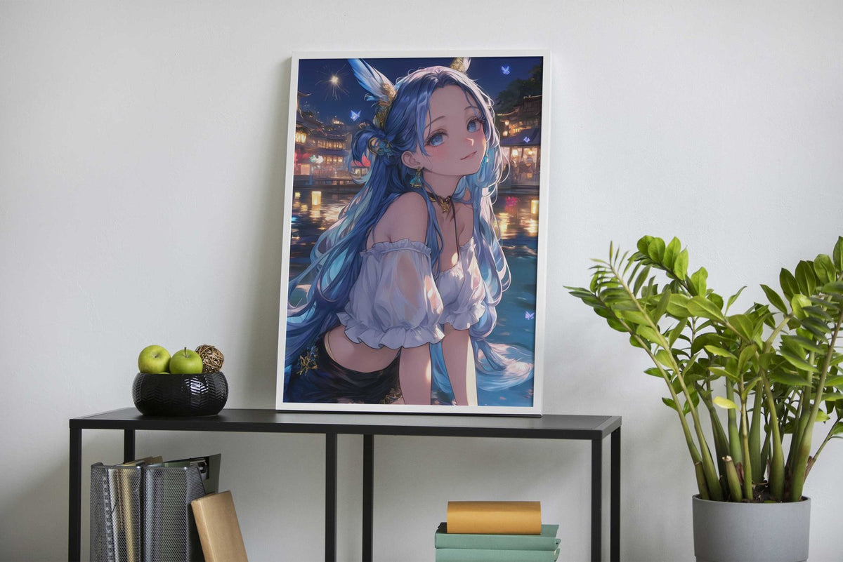 Lantern Anime Girl Fox Asian Style Poster | Wall Art for Home & Office | High-Quality Print - High-Quality Visual Display
