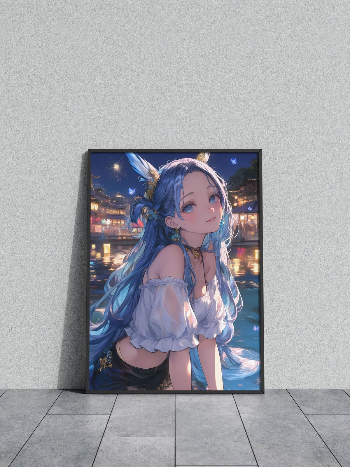 Lantern Anime Girl Fox Asian Style Poster | Wall Art for Home & Office | High-Quality Print - High-Quality Visual Display