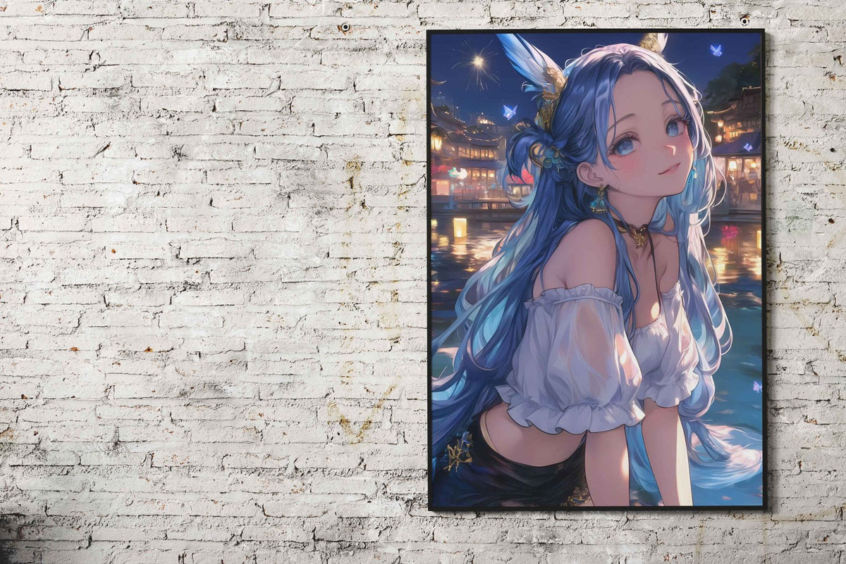 Lantern Anime Girl Fox Asian Style Poster | Wall Art for Home & Office | High-Quality Print - High-Quality Visual Display