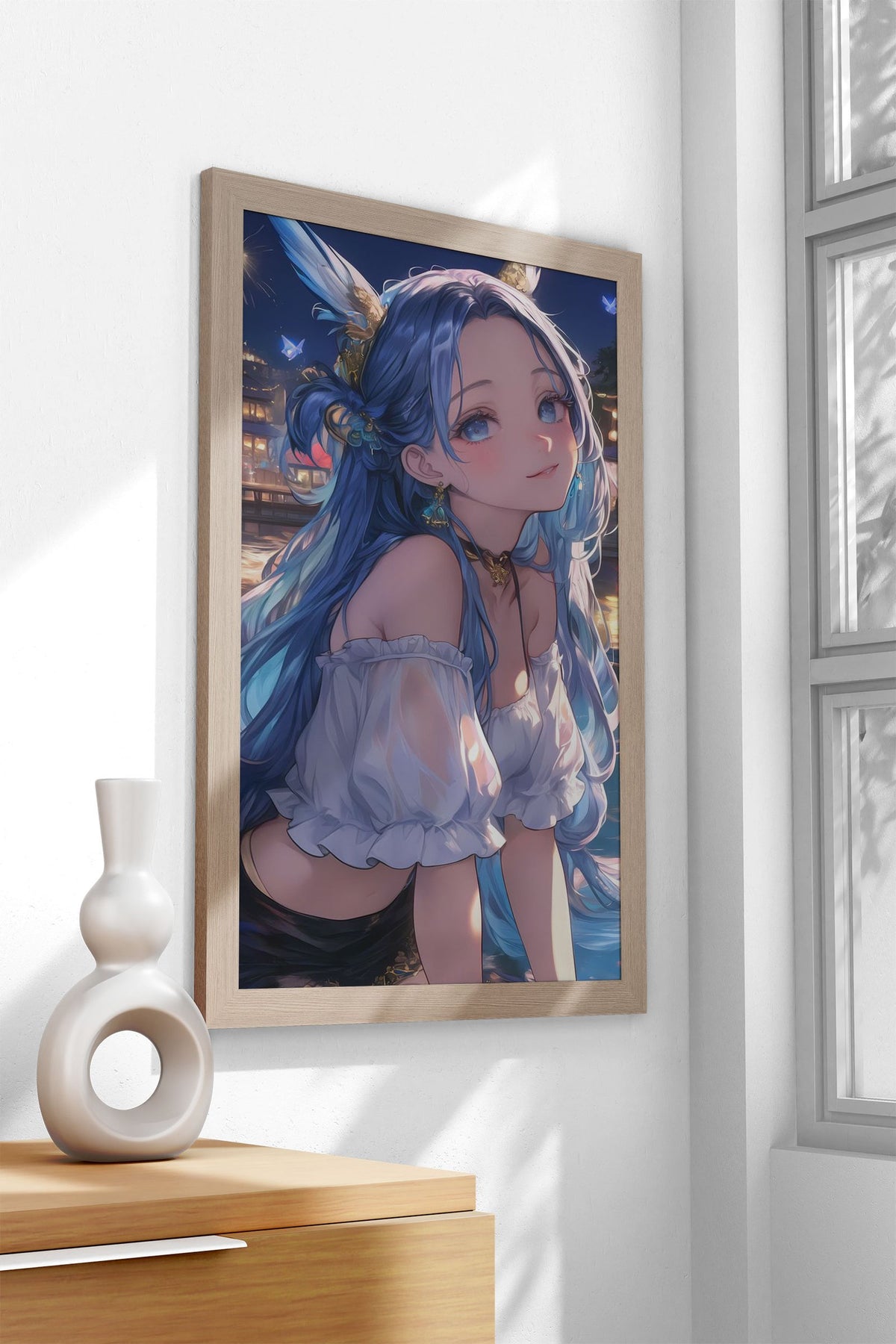 Lantern Anime Girl Fox Asian Style Poster | Wall Art for Home & Office | High-Quality Print - High-Quality Visual Display
