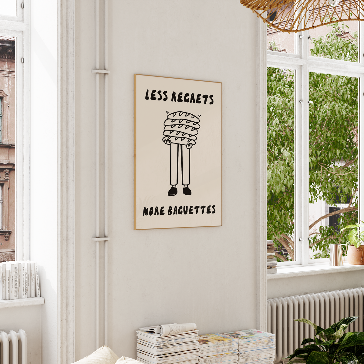 Less Regrets More Baguettes | Black and Cream | Art Print - High-Quality Premium Wall Art Decor Sticker