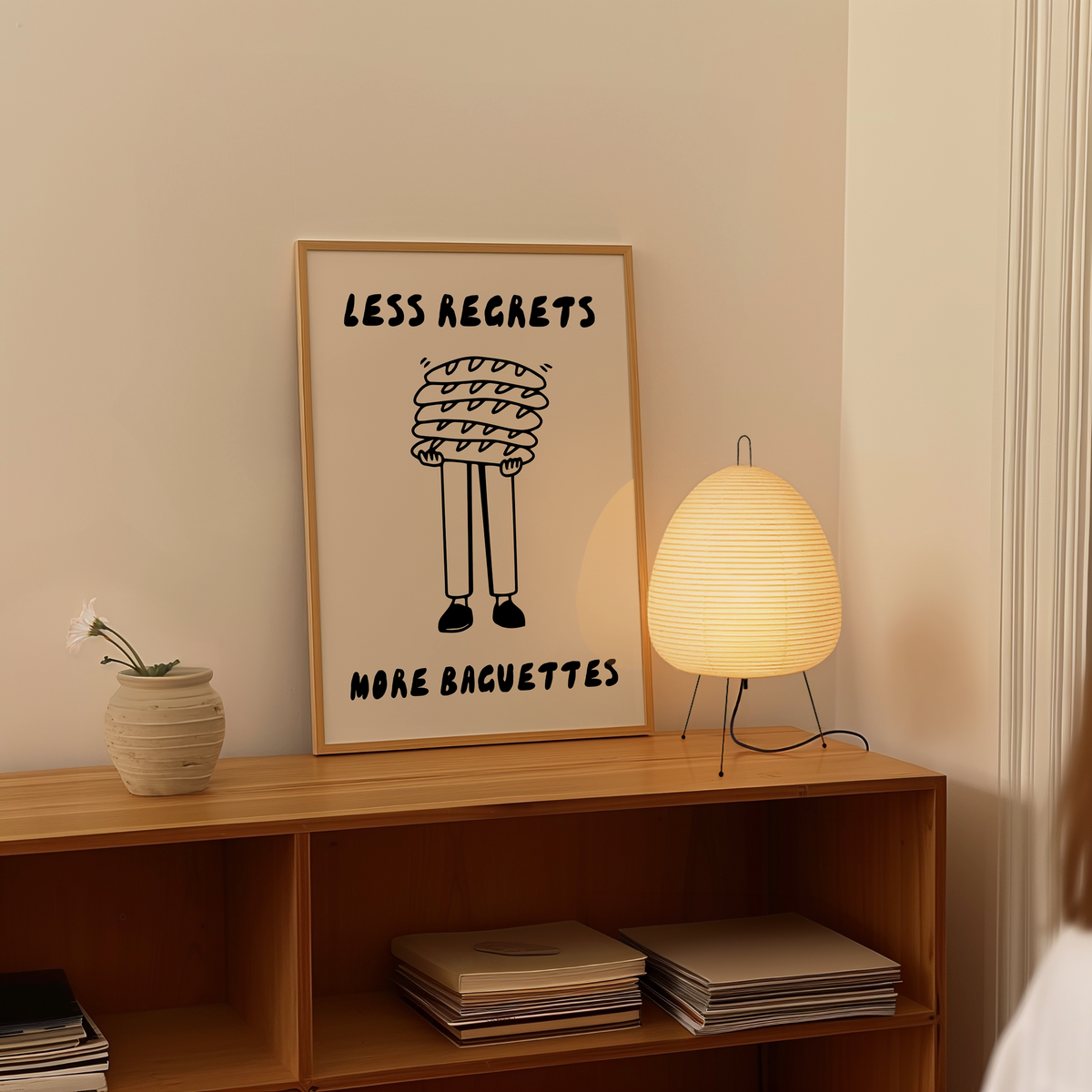 Less Regrets More Baguettes | Black and Cream | Art Print - High-Quality Premium Wall Art Decor Sticker