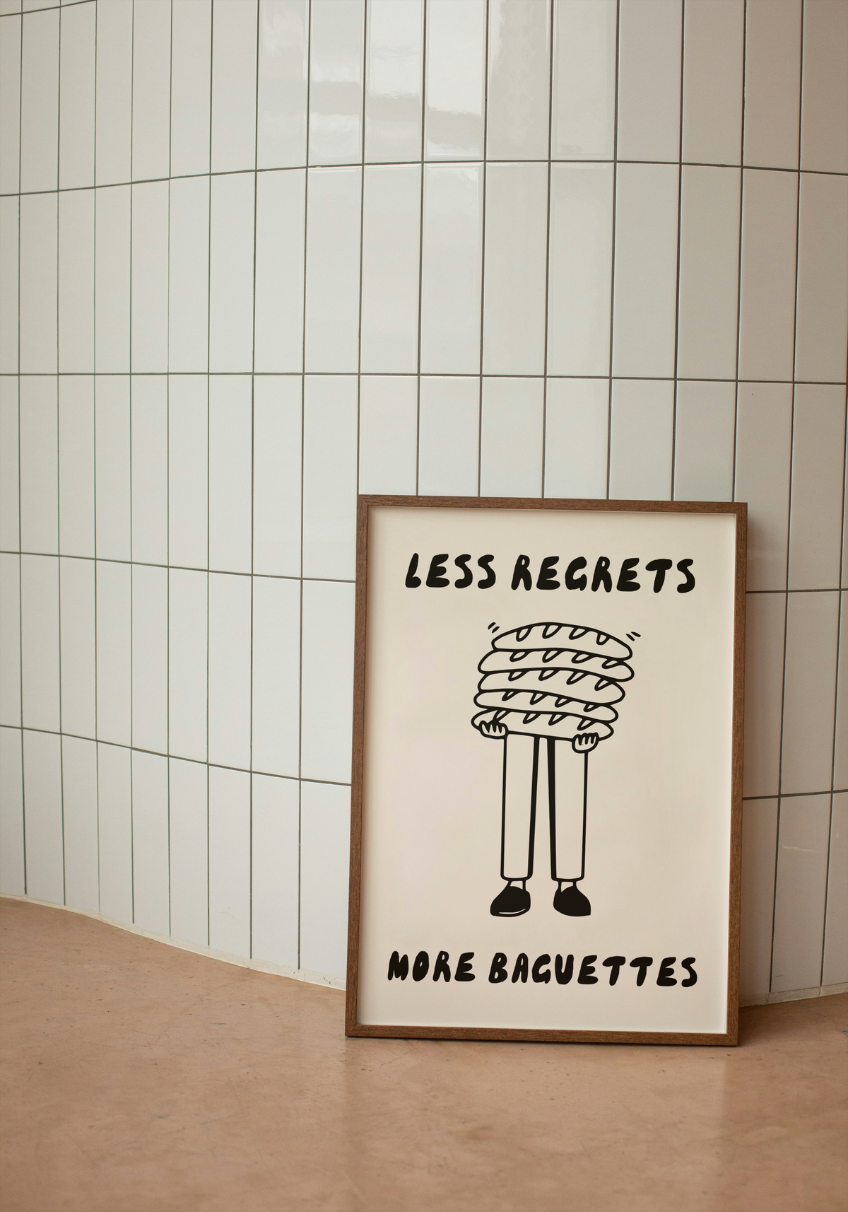 Less Regrets More Baguettes | Black and Cream | Art Print - High-Quality Premium Wall Art Decor Sticker