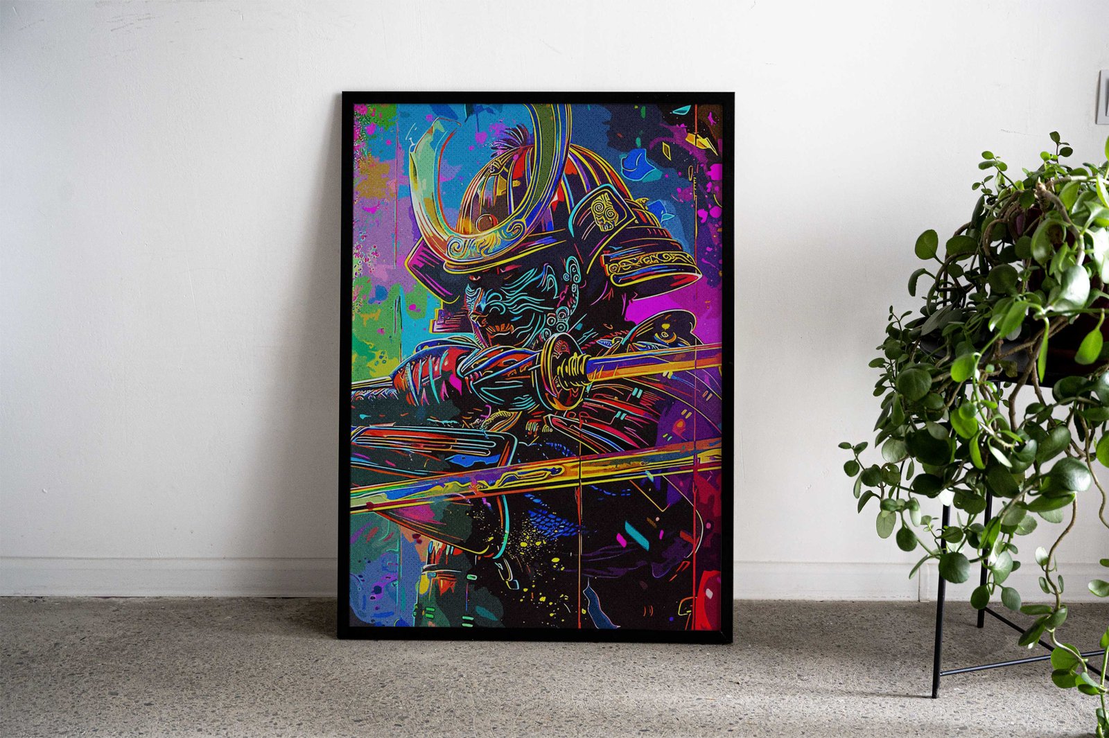 Line Art Neon Samurai Asian Style Poster | Wall Art for Home & Office | High-Quality Print - High-Quality Visual Display