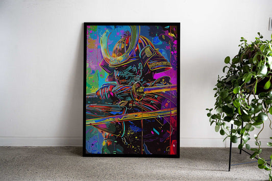 Line Art Neon Samurai Asian Style Poster | Wall Art for Home & Office | High-Quality Print - High-Quality Visual Display