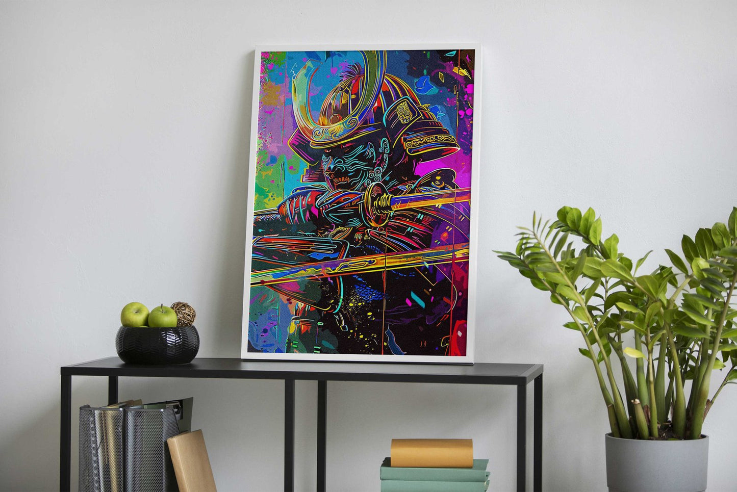 Line Art Neon Samurai Asian Style Poster | Wall Art for Home & Office | High-Quality Print - High-Quality Visual Display