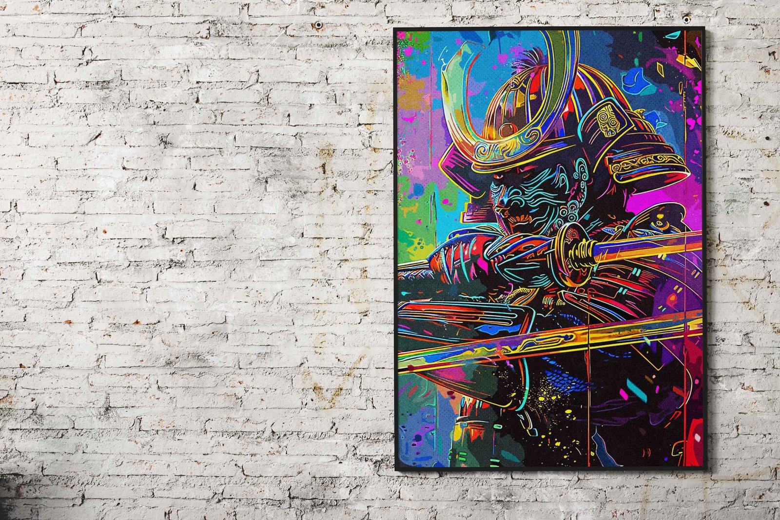 Line Art Neon Samurai Asian Style Poster | Wall Art for Home & Office | High-Quality Print - High-Quality Visual Display