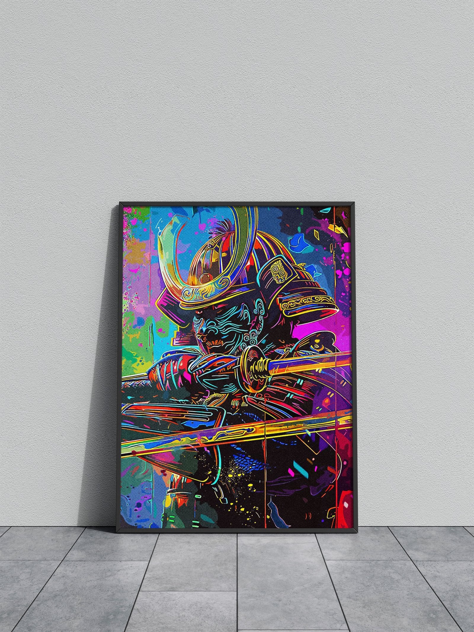 Line Art Neon Samurai Asian Style Poster | Wall Art for Home & Office | High-Quality Print - High-Quality Visual Display