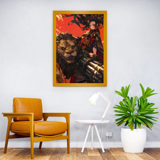 Lion Black Geisha Asian Style Poster | Wall Art for Home & Office | High-Quality Print - High-Quality Visual Display