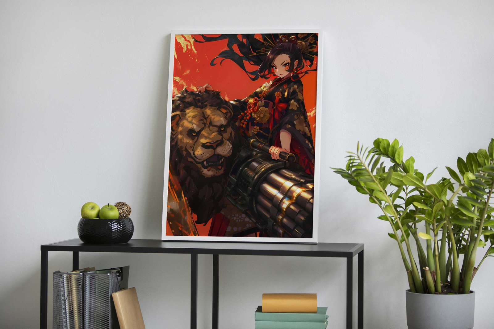 Lion Black Geisha Asian Style Poster | Wall Art for Home & Office | High-Quality Print - High-Quality Visual Display