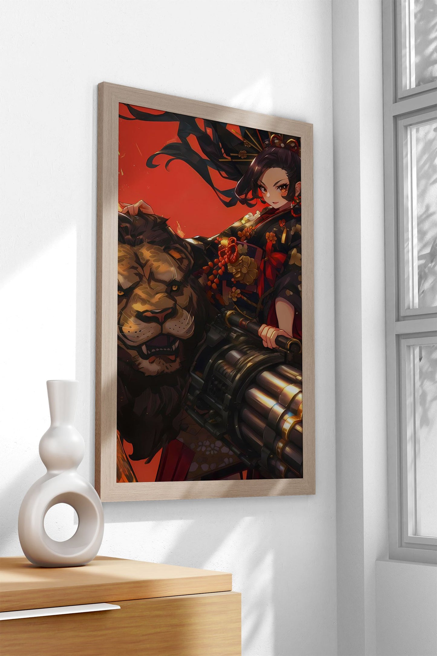 Lion Black Geisha Asian Style Poster | Wall Art for Home & Office | High-Quality Print - High-Quality Visual Display