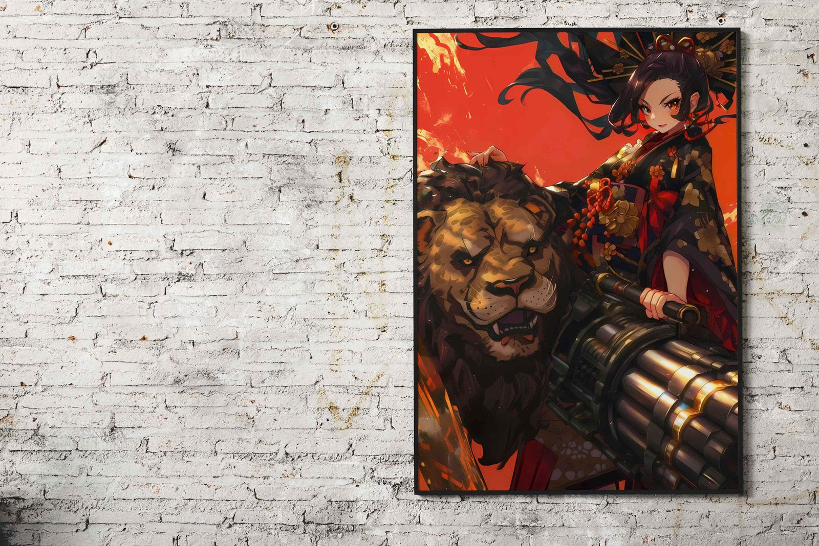 Lion Black Geisha Asian Style Poster | Wall Art for Home & Office | High-Quality Print - High-Quality Visual Display