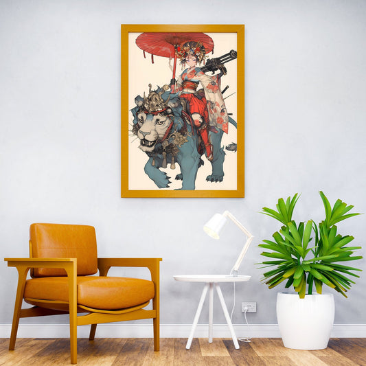 Lion Geisha Rider Asian Style Poster | Wall Art for Home & Office | High-Quality Print - High-Quality Visual Display
