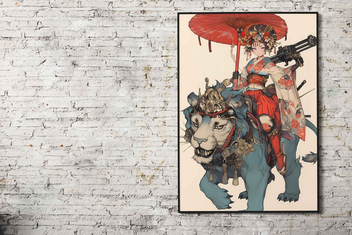 Lion Geisha Rider Asian Style Poster | Wall Art for Home & Office | High-Quality Print - High-Quality Visual Display