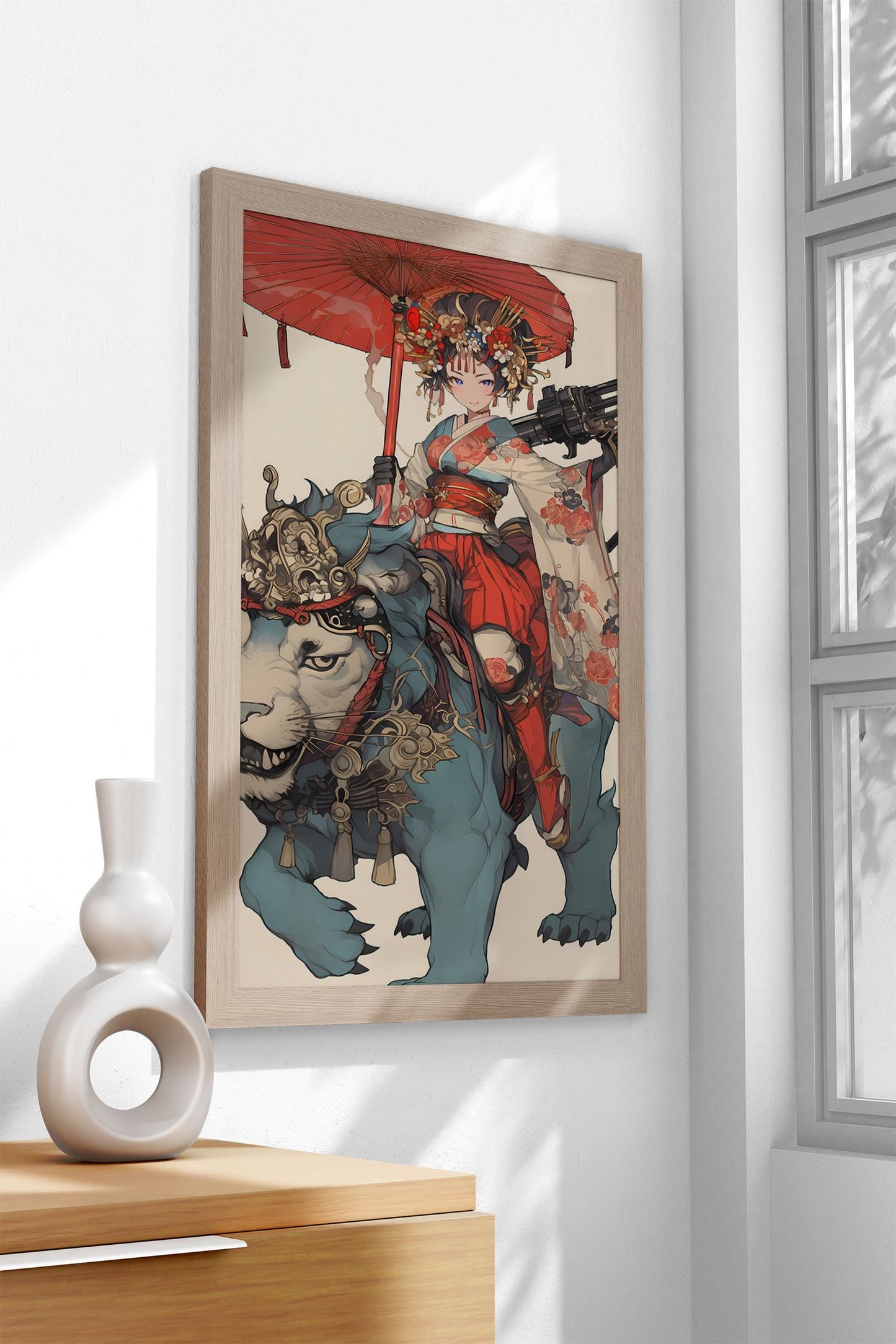 Lion Geisha Rider Asian Style Poster | Wall Art for Home & Office | High-Quality Print - High-Quality Visual Display