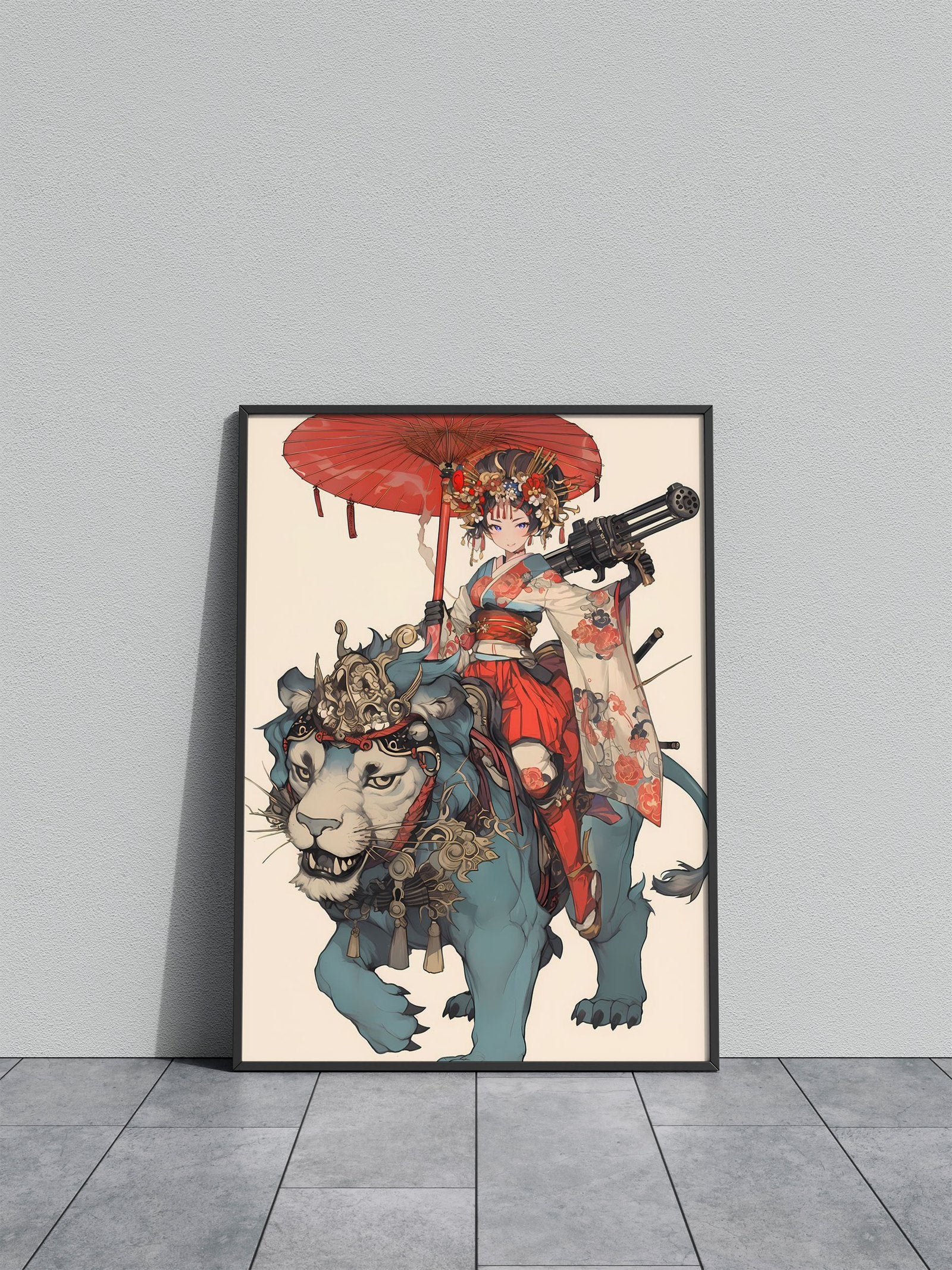 Lion Geisha Rider Asian Style Poster | Wall Art for Home & Office | High-Quality Print - High-Quality Visual Display
