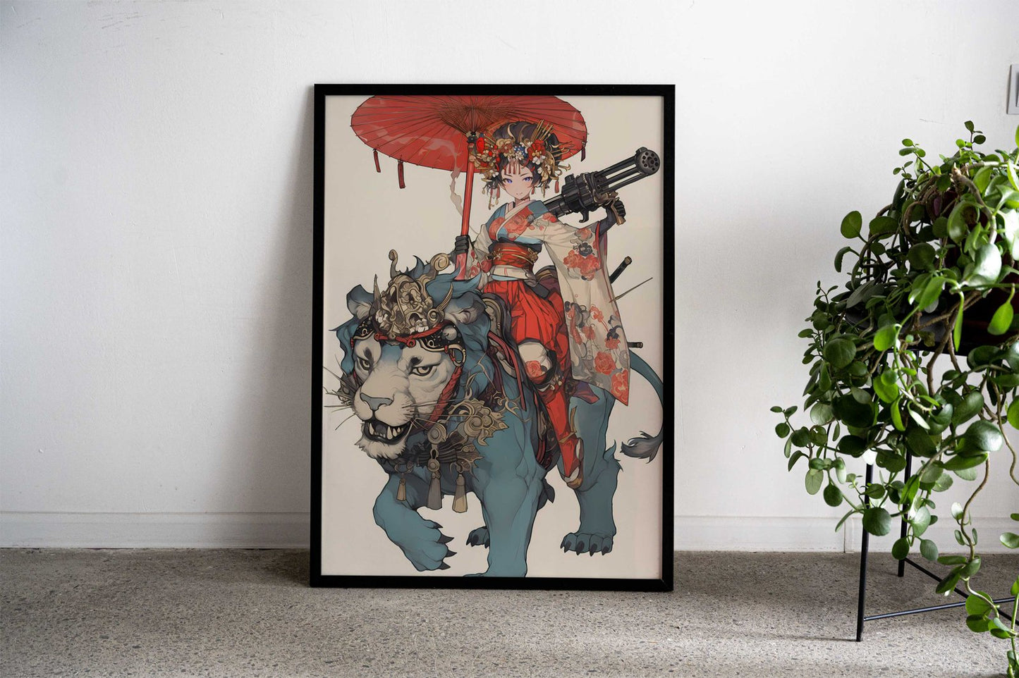 Lion Geisha Rider Asian Style Poster | Wall Art for Home & Office | High-Quality Print - High-Quality Visual Display