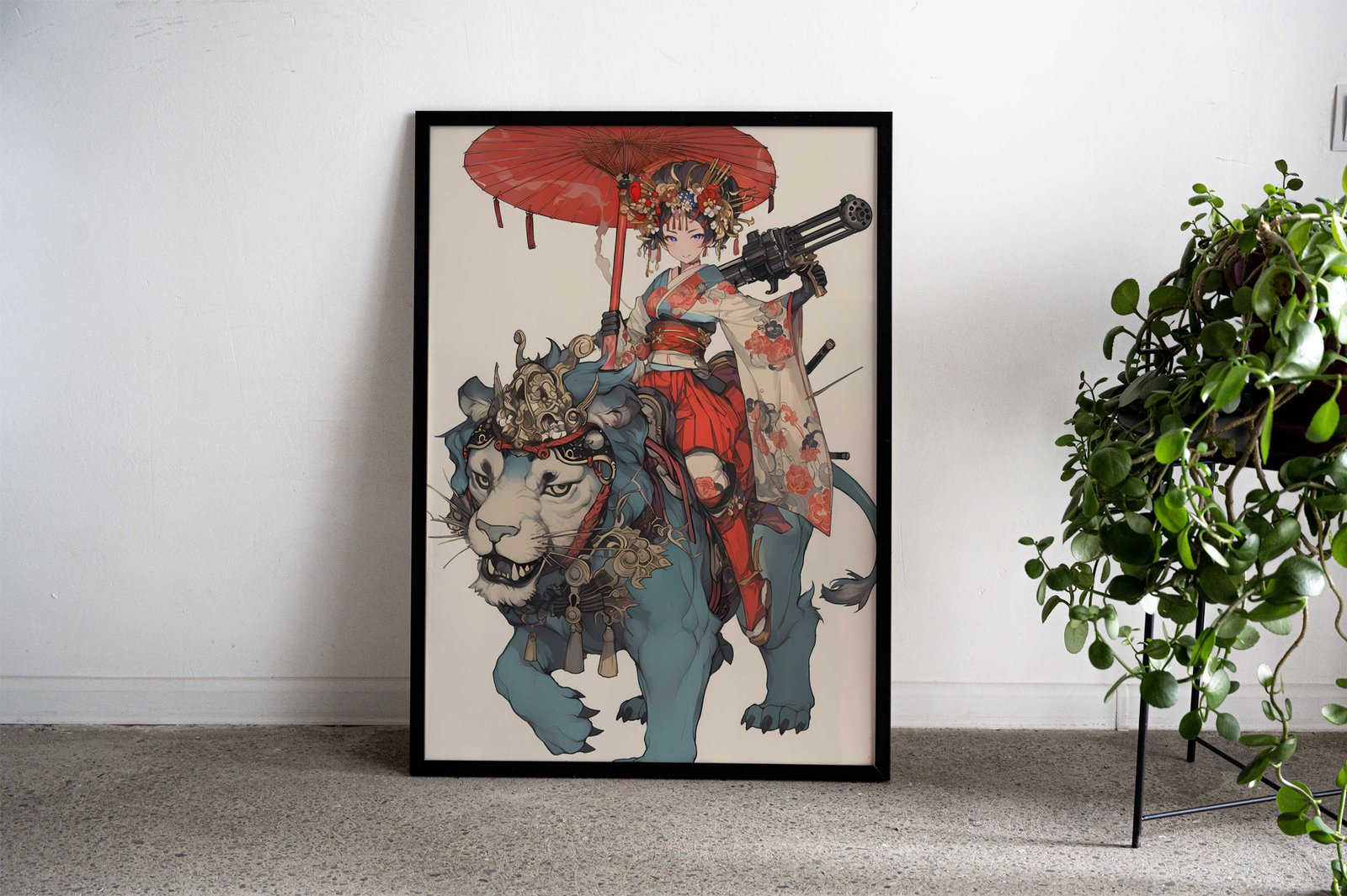 Lion Geisha Rider Asian Style Poster | Wall Art for Home & Office | High-Quality Print - High-Quality Visual Display