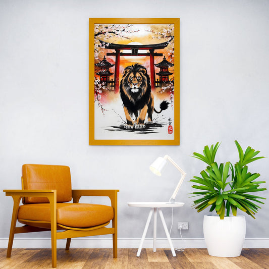 Lion Japan Painting Asian Style Poster | Wall Art for Home & Office | High-Quality Print - High-Quality Visual Display