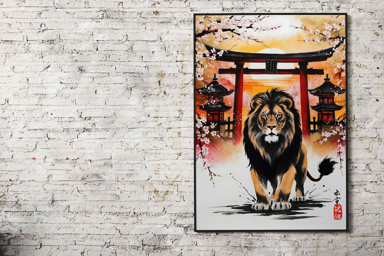 Lion Japan Painting Asian Style Poster | Wall Art for Home & Office | High-Quality Print - High-Quality Visual Display