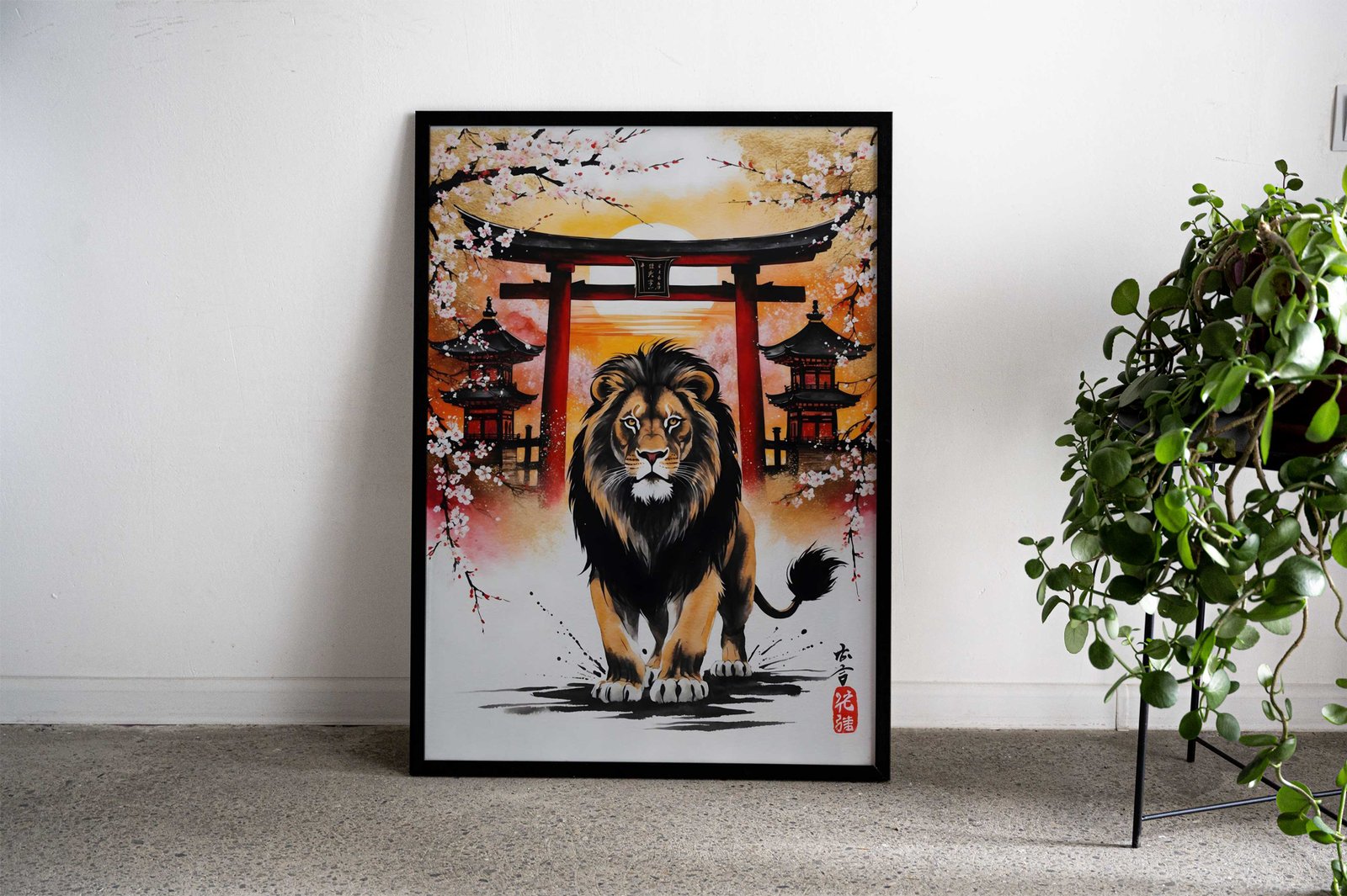 Lion Japan Painting Asian Style Poster | Wall Art for Home & Office | High-Quality Print - High-Quality Visual Display