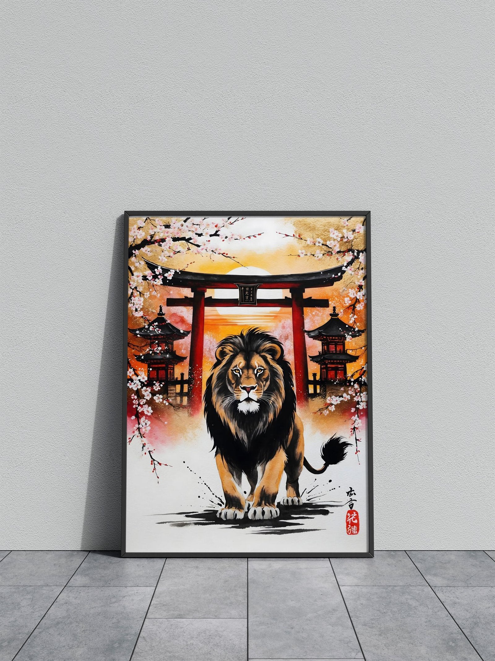 Lion Japan Painting Asian Style Poster | Wall Art for Home & Office | High-Quality Print - High-Quality Visual Display