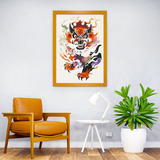 Lion Retro Japanese Asian Style Poster | Wall Art for Home & Office | High-Quality Print - High-Quality Visual Display