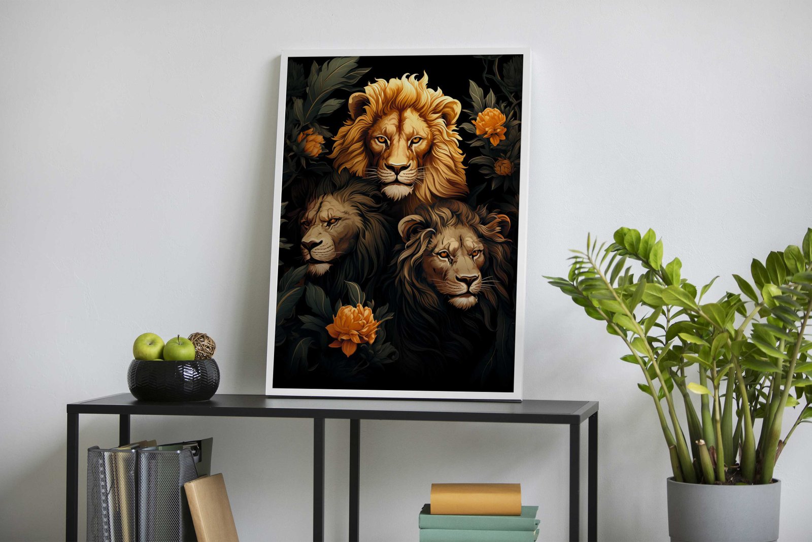 Lions Amidst Lotus Asian Style Poster | Wall Art for Home & Office | High-Quality Print - High-Quality Visual Display