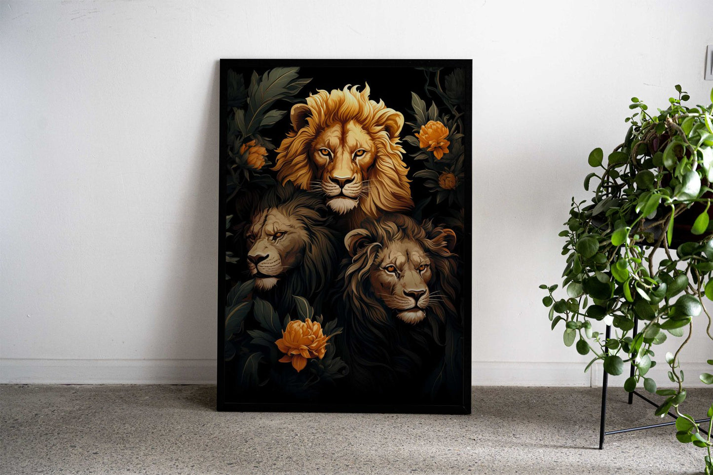 Lions Amidst Lotus Asian Style Poster | Wall Art for Home & Office | High-Quality Print - High-Quality Visual Display